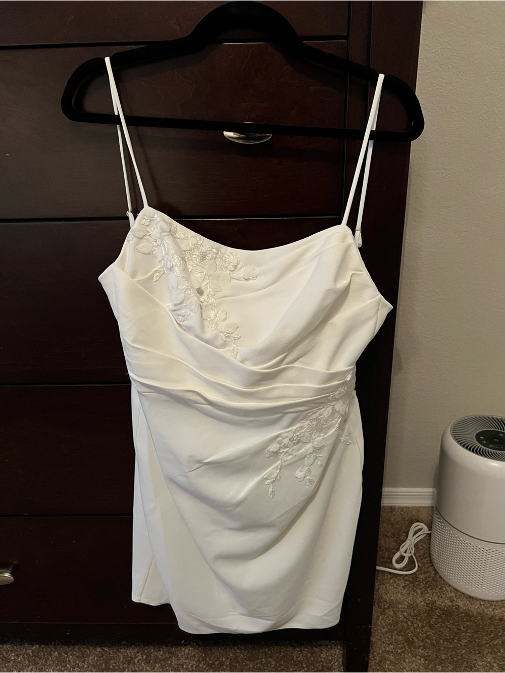 Studio White Embroidered Spaghetti-Strap Mini Dress